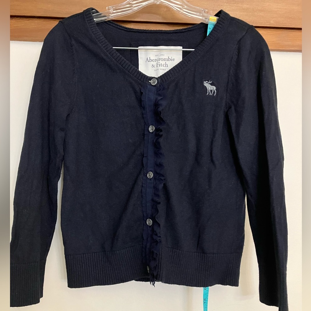 Abercrombie cardigan with flounce on button panel, Navy, Medium